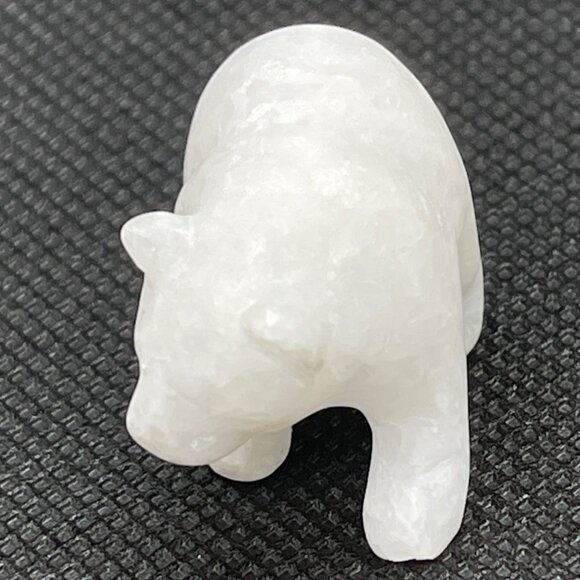 Hand Carved White Star Marble Grizzly Bear Family 3 pc Set Lot Jade Fish COA VTG - Picture 12 of 15